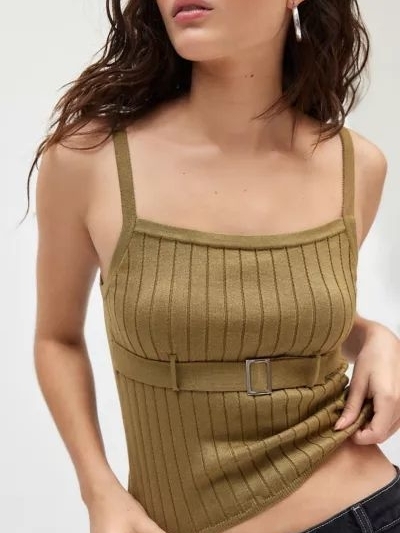 Uo Silence + Noise Olive Ribbed Tank With Waist Belt